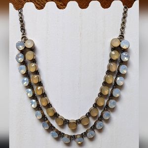 Vintage Loft Double Strand Bib Necklace faux Moonstone Opaque Milky Stones Jewel